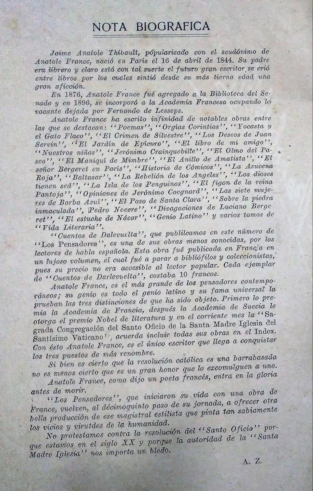 Descripción: I:\2019 Los pensadores 1920 Bib A Korn\Los pensadores Num 3 a 36\15 A France nota biogr (2).jpg