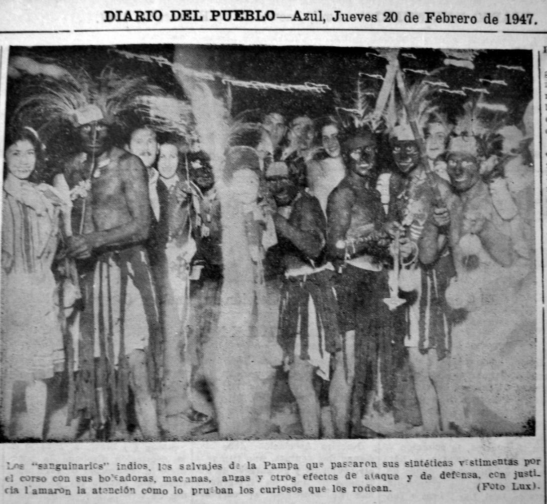 C:\Users\STD\Documents\Documents\Carnaval (materiales para libro)\Im&aacute;genes de carnaval en revistas\Diario del Pueblo (Azul) 20Febr1947 comparsa de indios en Carnaval 1947 cortes&iacute;a Hemeroteca de Azul.jpg